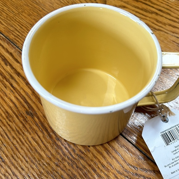Fiddle + Fern yellow metal mug. Enamel coated, 24 oz.  Farmhouse style. - Picture 4 of 8